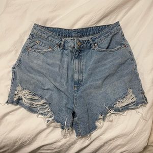 Topshop Split Super Rip Denim Shorts